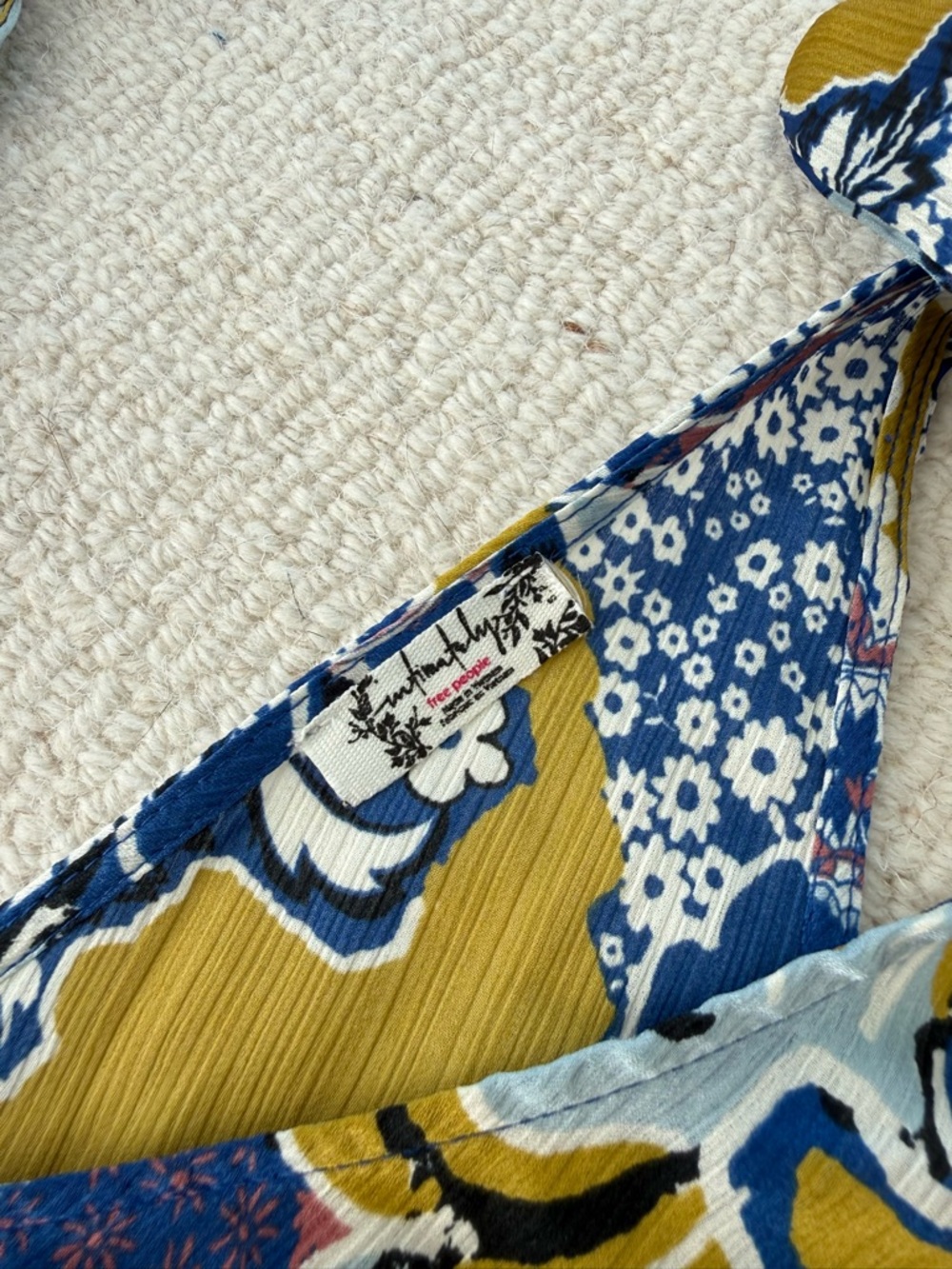 Free People Floral Tie-Shoulder Crop Top - Blue & Mustard - Picture 2 of 2